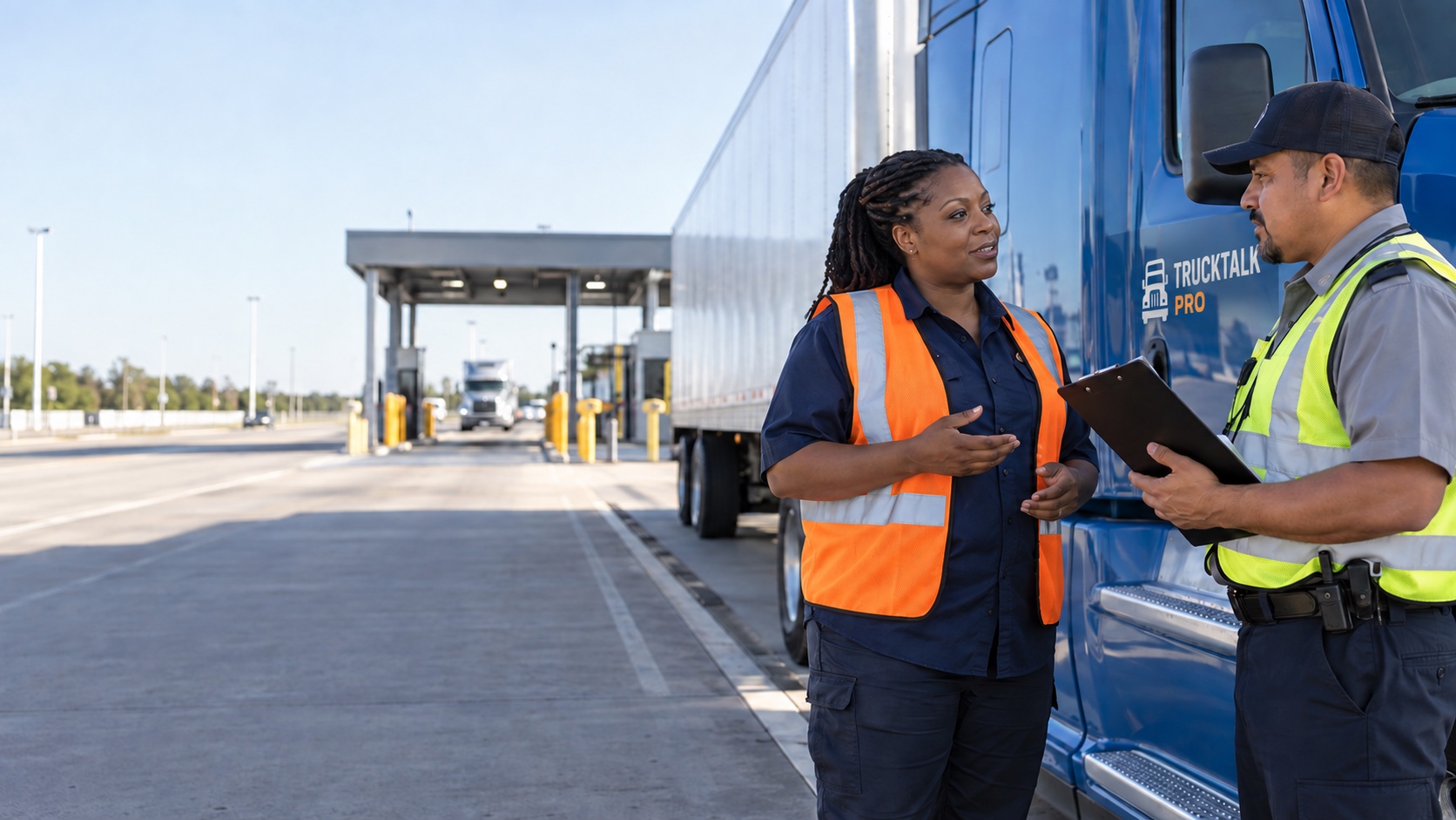 A driver practicing a roadside inspection conversation